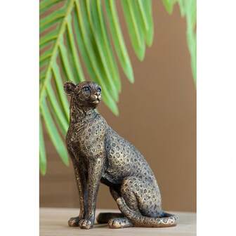 5.1x3.5x6.1" Copper Panther, Animal Statue Decor