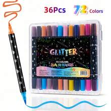 24/48/72/96 Colour Double-Tip Glitter Markers, Glitter Curry Pens, Watercolor Drawing Pens, And Fluorescent Glitter Chalk Sets. Christmas Gift, School Supplies, Office Supplies, Bible Study Supplies, Scrapbook Supplies, Highlighters For School, Back To School, Cute Pens, Art Supplies - Multicolor - View 12