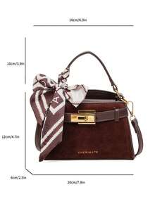 low tea 新款夏季荔枝纹女士手提包，时尚可调节肩带斜挎包，简约纯色高端金属装饰单肩通勤包 - 咖啡 - 查看 3