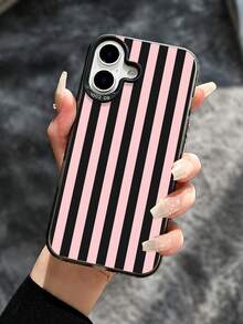 [Classic Striped Design] This Black And Pink Color-Blocked Striped Phone Case Is Sturdy And Durable, Exuding A Touch Of Luxury And Sophistication. Suitable For Business Trips And Everyday Use, It's Compatible With 16Promax/17Promax/17air/17/16plus/S25ultra/S25plus/S25/11/12/13/14/15/15pro/15 Plus/15 Promax/7plus/8plus/X/Xs Max/Xr/11pro/12pro/13pro/14pro/11promax/12promax/13promax/14promax/14plus. - 黑色 - 查看 2