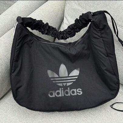 Adidas 阿迪达斯经典款三叶草标志帆布单肩包，云朵包，手提包，斜挎包，中号，女款，黑色