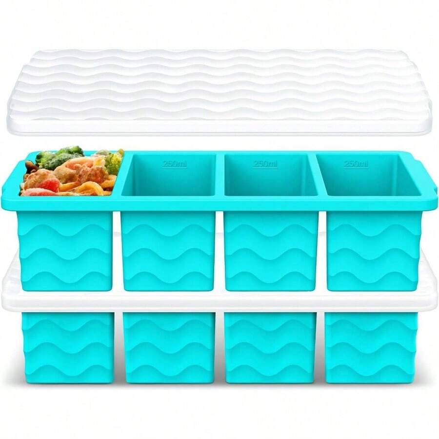 Silicone Freezer Molds Soup With Lid U2013 1 - Cup Soup Container Style Cube Trays Freezer, Meal Prep Food Storage, Freeze 250mL/125mL Portions U2013 2 Pack - Hồ Xanh - Xem 1