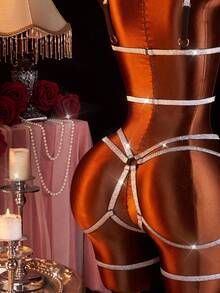 Bộ đồ lót nữ, áo ngực ren gợi cảm, quần lót và đai garter, trang phục lót hộp đêm, đồng phục quyến rũ - Bạc - Xem 4