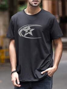 男士休闲短袖 T 恤 | 优质面料 | 个性化图形设计 | 理想选择 - 黑色 - 查看 3