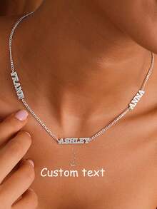 Customized Personalized Name Necklace, Exquisite Multi-Person Customized Name Necklace, Stainless Steel Cuban Chain Customized Jewelry, Perfect Gift, Mother's Day Gift - 3NK Chain Silver - View 2