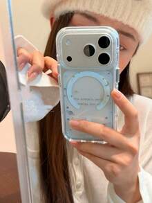 浪漫蓝色星球月亮设计手机壳，磁吸支架，透明防摔保护套，适用于 17 Pro Max、16 Pro、15 Pro、14 Pro、13，适合韩日 Ins 风格 - 藍色 - 查看 3