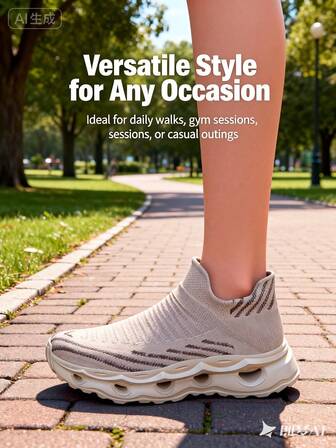 女士透气舒适休闲减震一脚蹬运动鞋，户外运动袜鞋