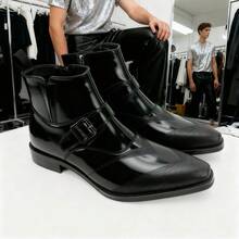 Men's Retro Pointed Toe Chelsea Boots, Men's British Style Formal Boots Single Boot - Black - View 4