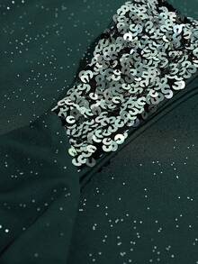 EVERPRETTY 优雅正式礼服，迷人晚礼服，女士V领无袖高开衩腰部褶皱亮片闪亮祖母绿正式礼服，半正式礼服，晚宴，宴会，正式活动