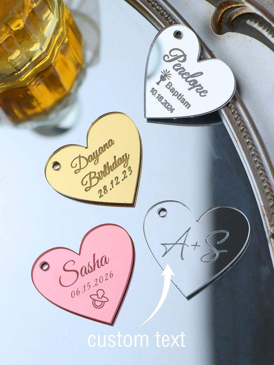 Personalized Wedding Mirror Tags With Holes Custom Acrylic Heart Tags Name Logo For Shower Favor Valentines Day Handmade Items Wedding Favors Happy Birthday Party - Heart Shape - View 1