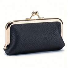Bolsa de almacenamiento de cuero PU de unicolor con clip de bloqueo mini vintage para llaves, sin pintura de bordes, sin impresión, para cartera, monedero, cartera pequeña, monedero mini, monedero de mujer, cartera de señora - Multicolor - Ver 11