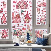 1 Set Of 9 Pcs Valentine's Day Elf Heart Window Stickers, Removable Glass Decals With Heart, Rose, Gift Box, Car Patterns, Suitable For Home, Store, New Year, Valentine's Day Decoration