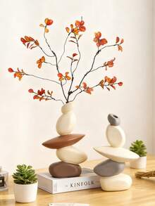 Jarrón de piedras abstracto, opción de decoración del hogar moderna, adecuado para la sala de estar, la mesa de entrada y el dormitorio. Una pieza decorativa central de moda, encaja perfectamente en espacios bohemios y minimalistas, adecuada para todas las estaciones, también se puede usar como decoración con tema de otoño. Eleva tu estilo interior con un toque artístico. - Multicolor - Ver 2