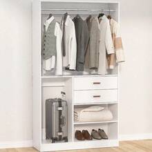 110'' Set Of 3 Corner Closet Organizer System With Wood Drawers And Hanging Rods - trắng - Xem 17