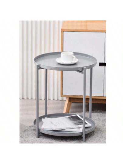 Creative Tea Table, Iron Side Moderne Living Room Balcony Small Round Double Tray Tafel view 2