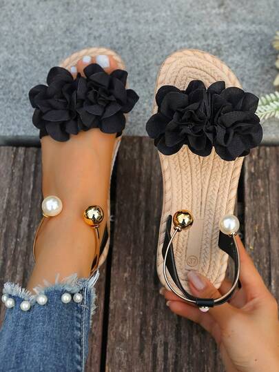 Sandalias de playa con estampado floral para mujer, de estilo bohemio dulce, versátiles para vacaciones en la playa, con suela suave y antideslizante