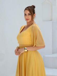 Lilian Long Party Dress With Glitter - Gold - View 8
