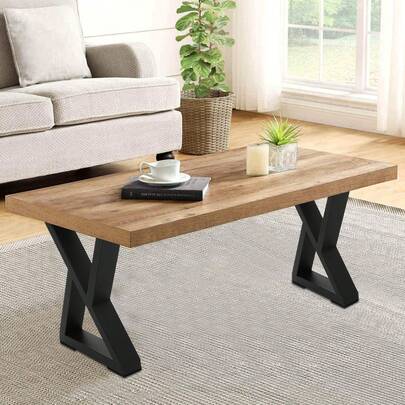 RibasuBB Heavy-Duty X-Shaped Table Legs, 441lbs Load Capacity, Carbon Steel, Black, DIY Bench Legs For Coffee Tables, Desks, TV Stands - Easy Install, Modern Design