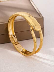 1 Set Minimalist Chic European Style Metallic Smooth & Hammered Texture Zinc Alloy Bangle Bracelet, Suitable For Women's Daily Wear - Yellow Gold - View 14