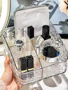 5/3 Compartment Wavy Paper Towel Holder - Multifunctional Storage Organizer For Living Room, Desk, Vanity And Office - Square Plastic Cube Design With Side Compartments For Tissues, Remote, Cosmetics, Essentials - Stylish Home Decor For Toilet Table, Nightstand, Bedroom, Bathroom, Kitchen - Multicolor - View 3