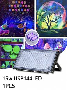 用于发光派对的紫外线黑光灯，LED 紫外线荧光灯，IP66 防水，超薄户外泛光灯，带 USB 插头、开关控制和 59 英寸电缆，提供 50/96/144 个 LED，金属表面，非常适合户外使用、黑光派对、舞台灯光、万圣节、圣诞节、人体彩绘、荧光海报、霓虹灯