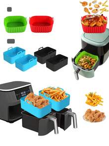 1 pieza Tapete de silicona reutilizable y antiadherente para freidora de aire, bandeja de horneado redonda, accesorio de protección resistente al calor para electrodomésticos de cocina, herramienta de esterilla de cocción para horno - Negro - Ver 1