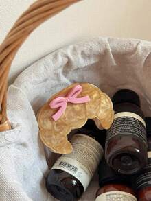 蝴蝶结泰迪熊发爪夹，可爱纹理醋酸纤维泰迪熊发爪夹，棕色发髻发爪夹，适合半扎发或全扎发髻，可爱、复古、时尚、卡通、韩式、优雅、独特、高端、甜美、Y2K风格，适合日常佩戴、派对、晚宴、圣诞礼物、旅行、搭配服装，是送给女孩的假日发饰礼物，沙滩发夹，夏季度假发夹 - 摩卡棕 - 查看 6