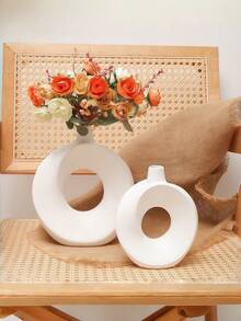 Handmade Ceramic Blue & White Gradient Hollow Vase Set, Artisan Crafted Porcelain Decor Vases For Dried Florals, Modern Home Decor Accent For Living Room Bedroom,Minimalist Table Centerpiece - Multicolor - View 9