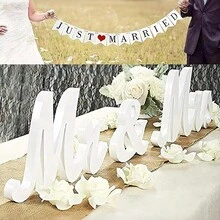 Mr And Mrs Sign For Wedding Table,Large White Mr And Mrs Sign,Wooden Letters,Mr & Miss Sign With Just Married Banner Wedding Decorations For Anniversary, Valentine's Day Decor, Wedding Decor, House Decor, Bedroom Decor, Kitchen Decor, Bathroom Decor - Multicolor - View 3