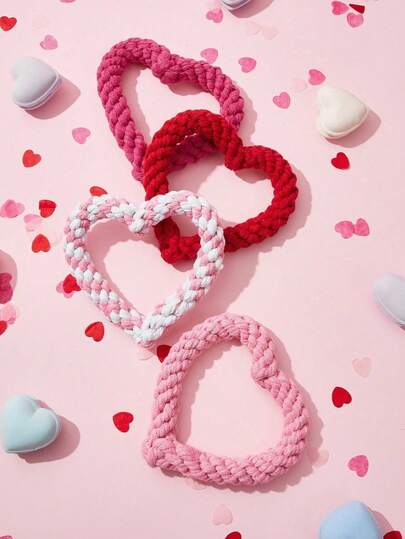 1pc Heart Shaped Woven Rope Chew Toy, Pet Chew Toy, Valentine's Day Gift, Suitable For Small And Medium Pets