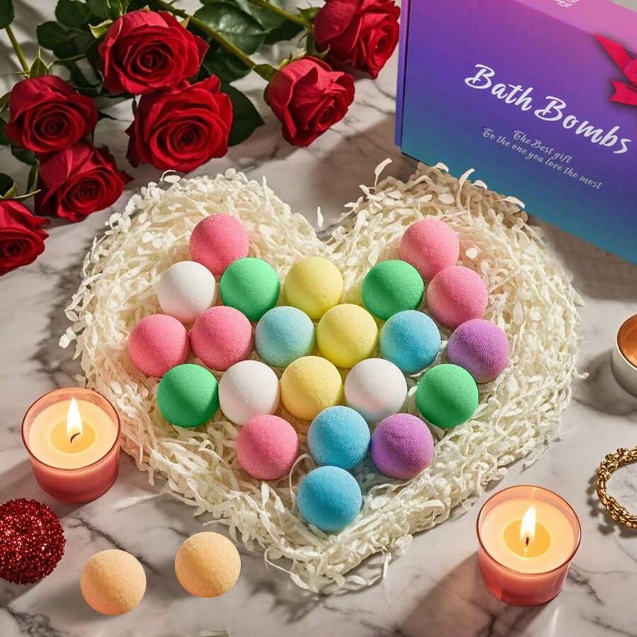 24pcs Handmade Essential Oil Bath Bomb Gift Set | Luxurious Bubble Bath Experience | Ideal For Wife/Girlfriend/Sister | Birthday/Christmas/Valentine's Day/Anniversary Practical & Economical Small Gift - Multicolor - View 1