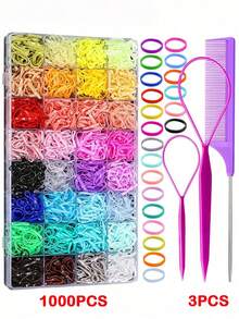 1003pcs Random Color Elastic Hair Ties, 32 Colors Mini Hair Scrunchies, Soft Little Girls Hair Bands, Hair Accessories Set - Multicolor - View 9
