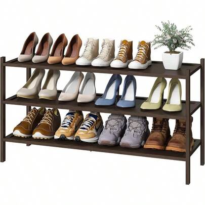 3Tier Long Bamboo Wood Shoe Rack For Entryway Stackable And Foldable Design With Natural Finish Ideal Shoe Organizer For Hallway Closet FreeStanding Storage Solution For Indoor And Outdoor Use SpaceSaving And Durable Shoe Rack For Home Or Apartment
