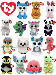 TY Plush Doll, Ty Beanie Boos Lillibelle Pink Kitten, Blue Glitter Eyes, Soft & Plush Stuffed Animal, Original 6 Inch, Christmas Gift - Multicolor - View 2