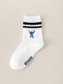 Disney 1/5 Pairs: Stitching Pattern, Stitching Couple Socks, Angel Design Kids Socks, Ruffle Socks, Bubble Socks, Bubble Ruffle Socks, Red & Black Striped White Ankle Socks, Girls Ankle Socks, Boys Ankle Socks, Children Ankle Socks, Daily Wear/Party Gift/Easter/Spring & Summer/Thin - Multicolor - View 10