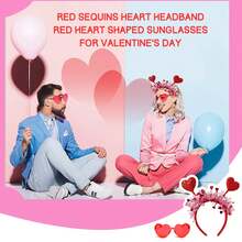 2 Pieces Of Heart-Shaped Hairbands With Sequins And Heart-Shaped Fashion Glasses. Heart-Shaped Glasses, Valentine's Day Clothing, Valentine's Day Hair Accessories, Wedding Clothing. They Are Ideal Hair Accessories For Weddings Or Birthday Celebrations.