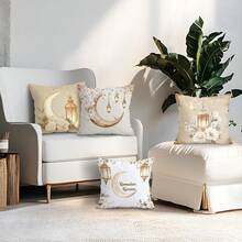 4pcs Ramadan Crescent Moon Lantern Pattern Pillow Cover, Single-Sided Printed Cushion Cover, Suitable For Living Room, Bedroom, Home Decor, All Season - Multicolor - View 7