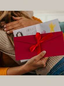 1/5/10pcs Elegant Red Kraft Paper Envelopes With Bows - Vintage Style, Self-Sealing Paper, Suitable For Weddings, Thanksgiving, Birthdays And Holiday Greeting Cards, Perfect Choice For Party Invitations And Special Occasions, Vintage Wedding Envelope Design, Decorative Bows, Wedding Invitations - Multicolor - View 5