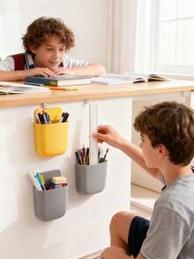 1-Piece Wall-Mounted Storage Box, Suitable For Storing Stationery, Remote Controls, Mobile Phones, Makeup Tools, Etc. No Drilling Required, Strong Adhesive, Suitable For Walls, Desks, Study Desks, Bedside Tables, Car Interiors, Living Rooms, Dining Rooms, Bedrooms, Dressing Tables, Etc.,Pencil Case,Bag - one-size - View 2