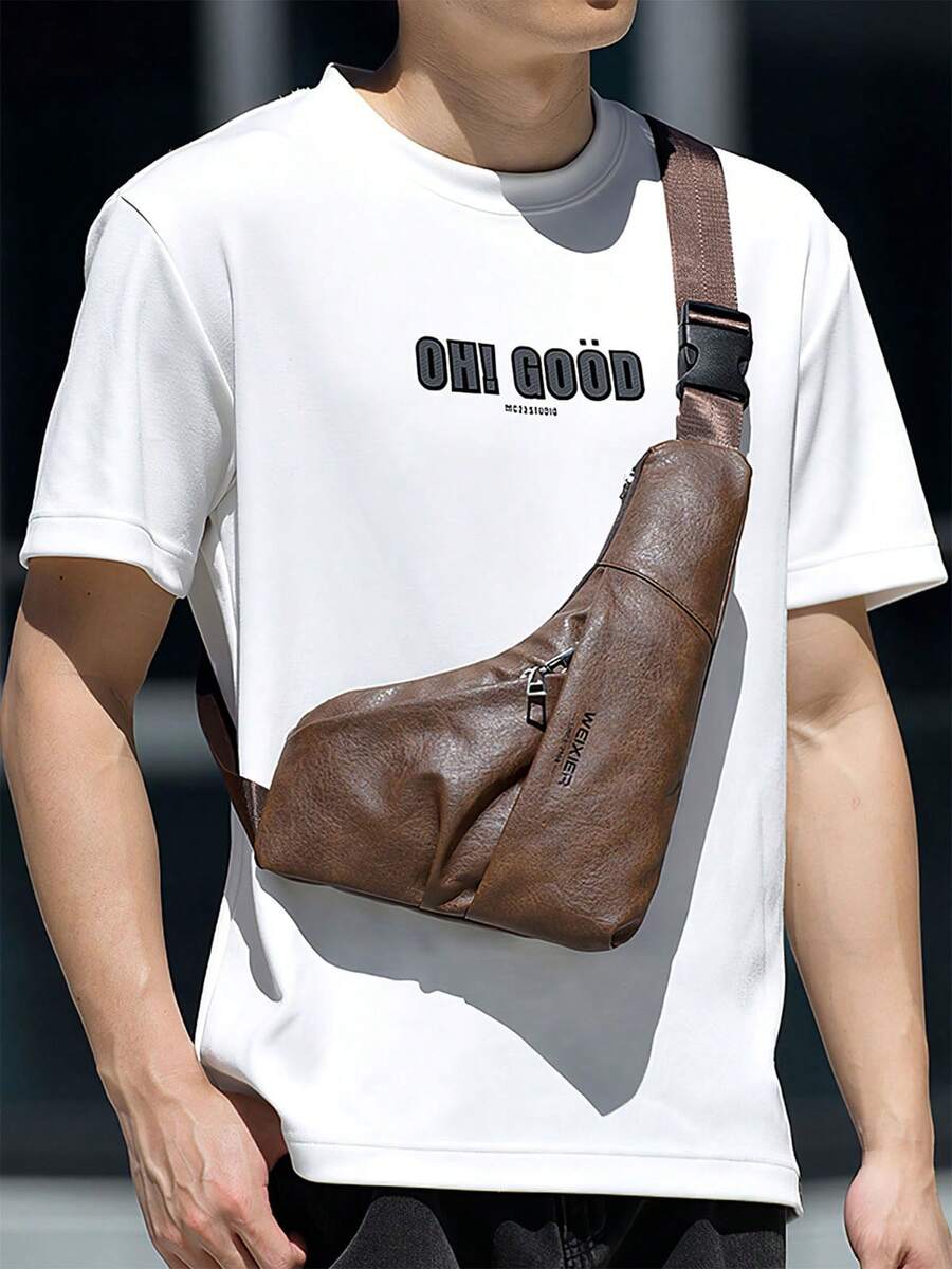 Vintage Leather Sling Bag Backpack For Men Crossbody Chest Pack Daypack Multi-Pocket Water-Resistant Lightweight Bag For Outdoor Travel, Hiking, Camping, Daily Commute, Work, School & Casual Use - màu nâu - Xem 1