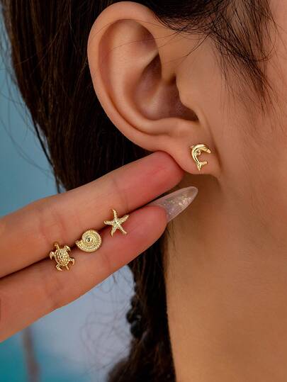 一套简约时尚海洋生物耳钉，适合日常佩戴、派对、海滩、婚礼、舞会、校园等场合。