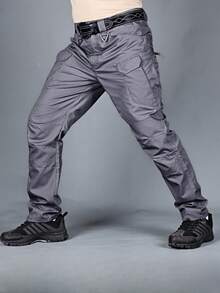Pantalones de moda casual de color sólido para hombres, pantalones de trabajo cómodos resistentes al desgaste impermeables, pantalones de entrenamiento multifuncionales para exteriores, adecuados para correr, trabajar en talleres, entrenamiento de habilidades, etc. - Gris - Ver 2