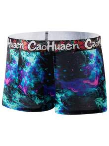 5pcs/Pack Men's Graffiti Print Breathable Briefs, Short Underwear - Black - View 3