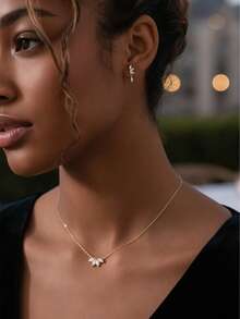 3pcs Flora Zirconia Earrings Necklace Set, Gold Jewelry Set Gift Box, Dangle Earrings, Necklace Set With Gift Box,Christmas Gift, Lover Gift, Gift For Mom, Christmas Gift Box