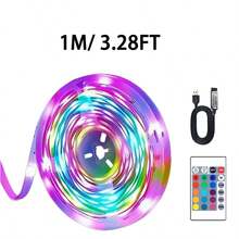 Striscia luminosa a LED con telecomando IR a 24 tasti per il controllo della striscia luminosa RGB, luminosità regolabile, adatta per camera da letto, soggiorno, retroilluminazione TV e specchi domestici, Striscia luminosa a LED RGB, telecomando a 24 tasti, dimmerazione multi-modalità, alimentata tramite USB, per PC, TV, camera da letto, sala da pranzo, soggiorno, gaming, bar, feste - uso interno - Multicolore - Visualizzare 18