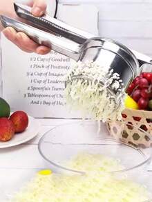 （孔的数量和位置随机分布）1个手动蒜蓉压榨器榨汁机侧孔多功能捣碎器压泥器土豆泥不锈钢压榨果蔬泥榨汁机厨房工具 - 銀色 - 查看 4