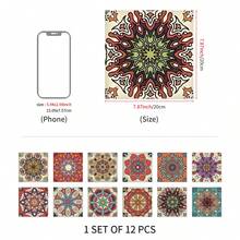 12pcs Bohemian Floral Ceramic Tile Stickers, Self-Adhesive PVC Stickers For Kitchen Backsplash, Bathroom And Stair Walls - Easy To Apply And Remove, 10/15/20cm*12pcs - Multicolor - View 20