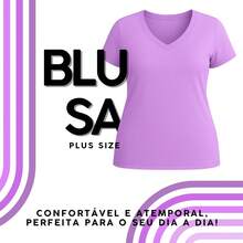 Blusa Feminina Decote V Plus Size sem estampa em viscolycra leve confortável ideal para trabalho ou dia a dia 3013.6.C3 - Lilás - Visão 5