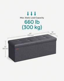 SONGMICS Storage Ottoman, 35 Gal., Storage Chest, Folding Footrest Bench, 660 Lb Load Capacity, Synthetic Leather, 38 X 110 X 38 Cm, Dark Gray - Grey - View 5