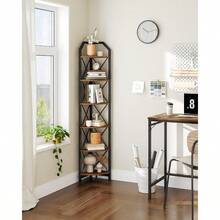 59.4" Corner Shelf 5-Tier Industrial Corner Bookshelf Corner Storage Stand Plant Stand Display Shelf Bookcase For Bedroom Living Room Home Office Rustic Brown And Black TCJ10BF - 鄉村棕色和黑色+6層 - 查看 5